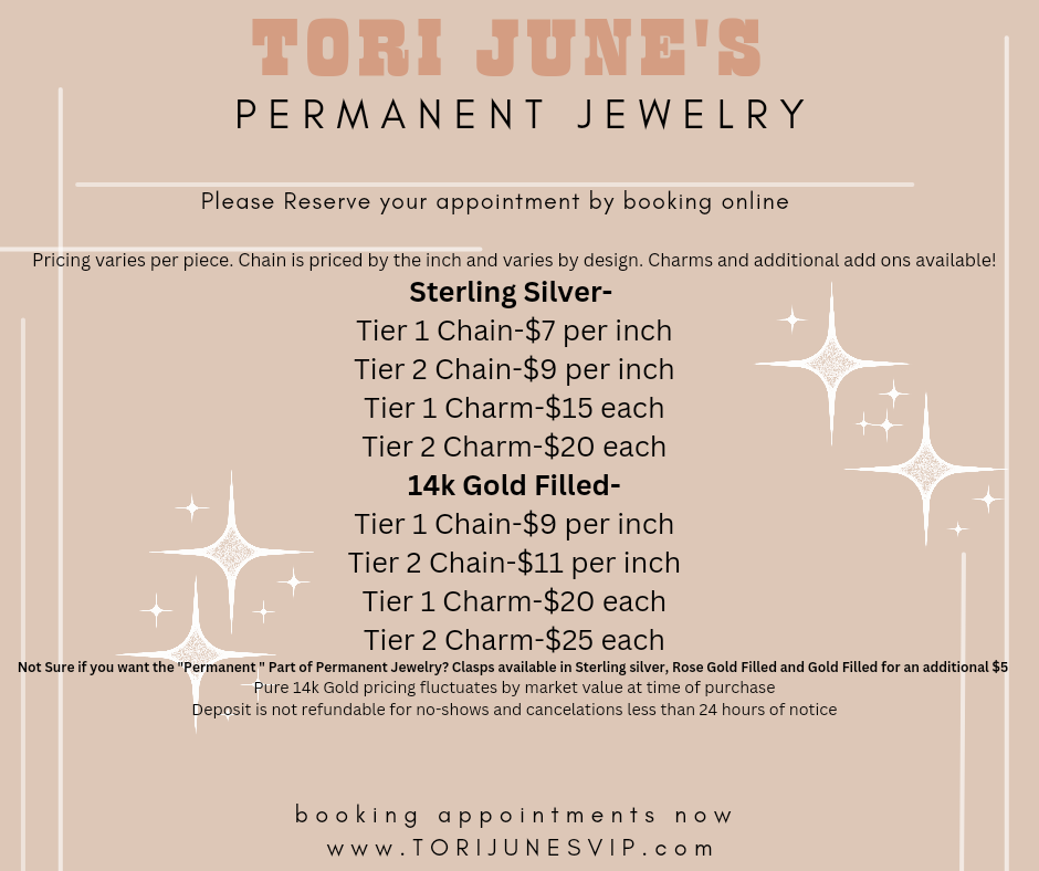 Permanent Jewelry Appointment DEPOSIT- see below for exact pricing