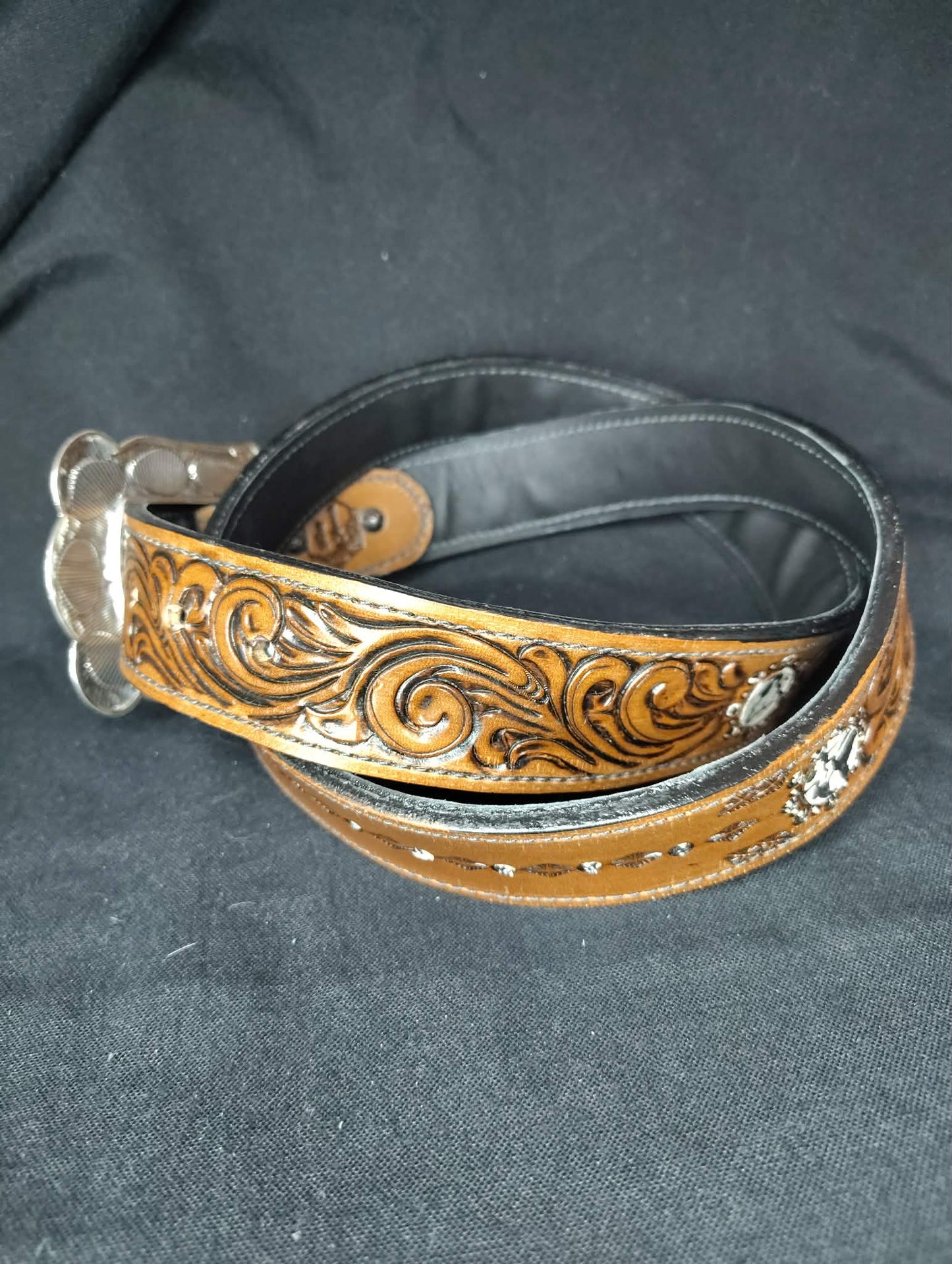 Tooled White Buffalo Belt