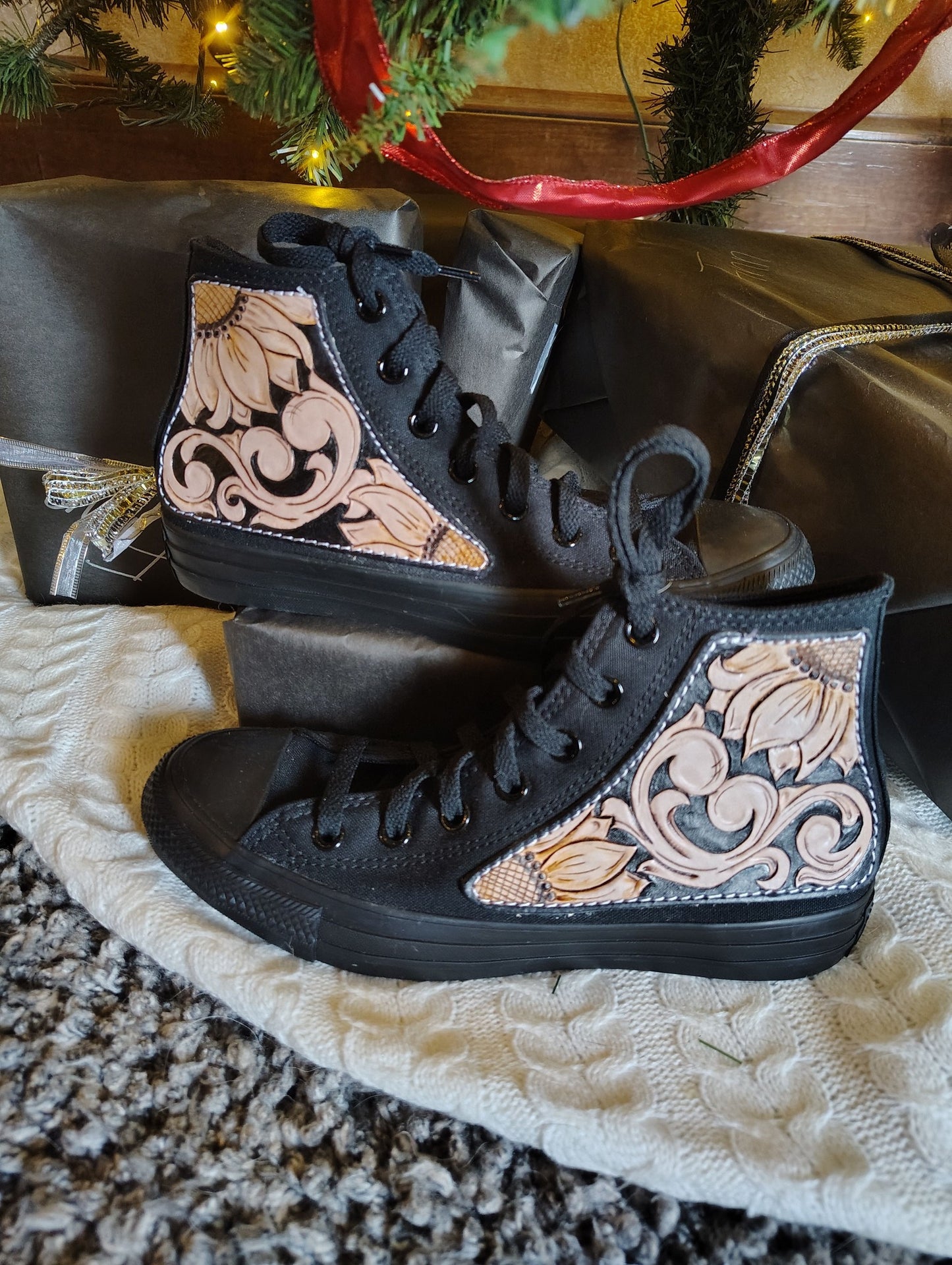 Hand Tooled Appliques for High Tops-Made to Order