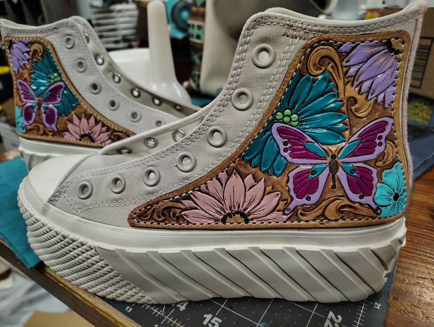 Hand Tooled Appliques for High Tops-Made to Order