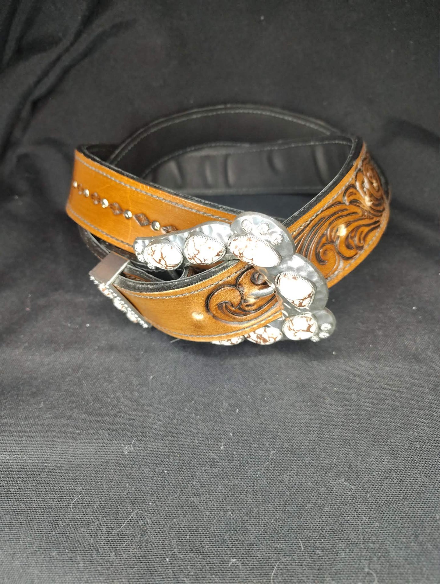 Tooled White Buffalo Belt