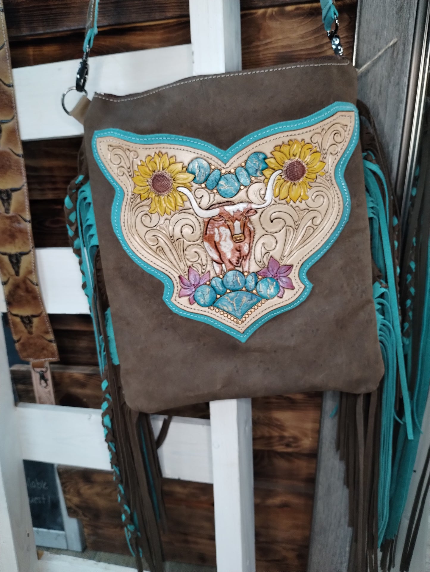 The Betty Shoulder Bag- Long Horn Tooled Front