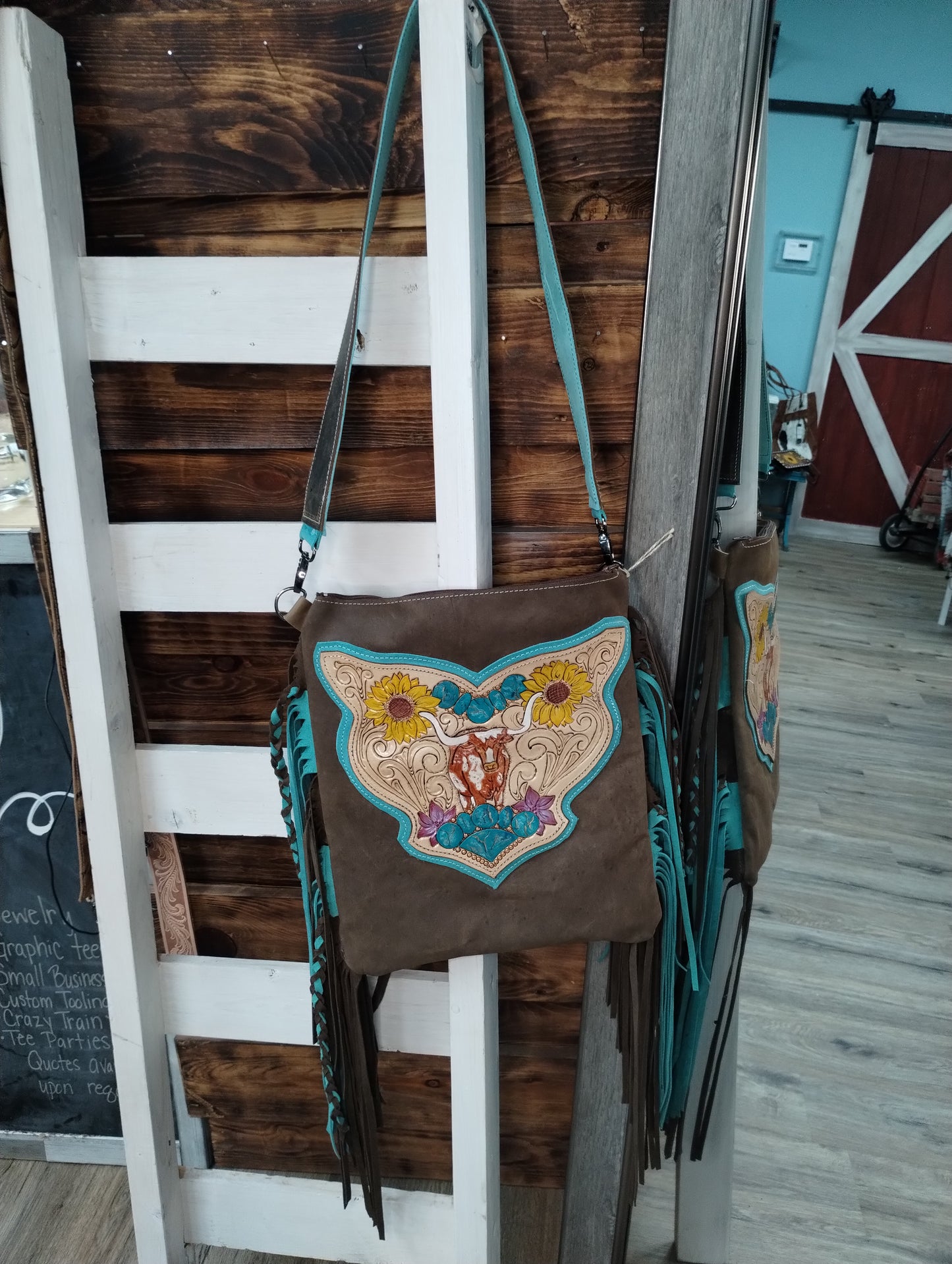 The Betty Shoulder Bag- Long Horn Tooled Front