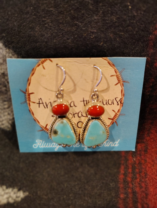 Arizona Turquoise and Coral Drop Earrings