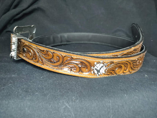 Tooled White Buffalo Belt