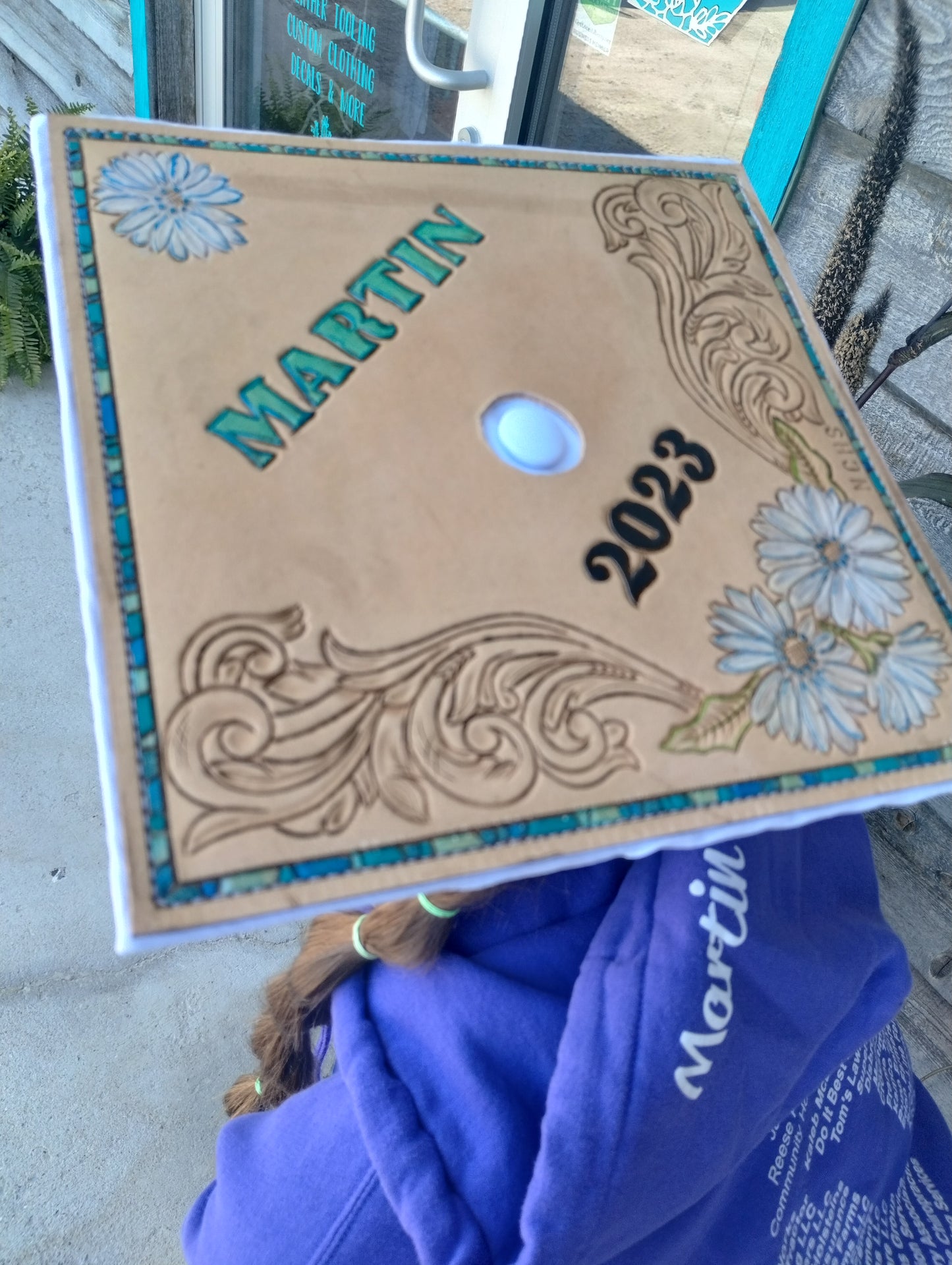 Custom Tooled Graduation Cap Topper