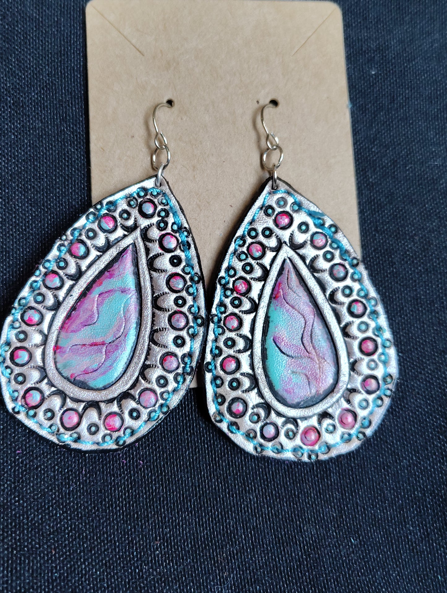 Leather tooled earrings