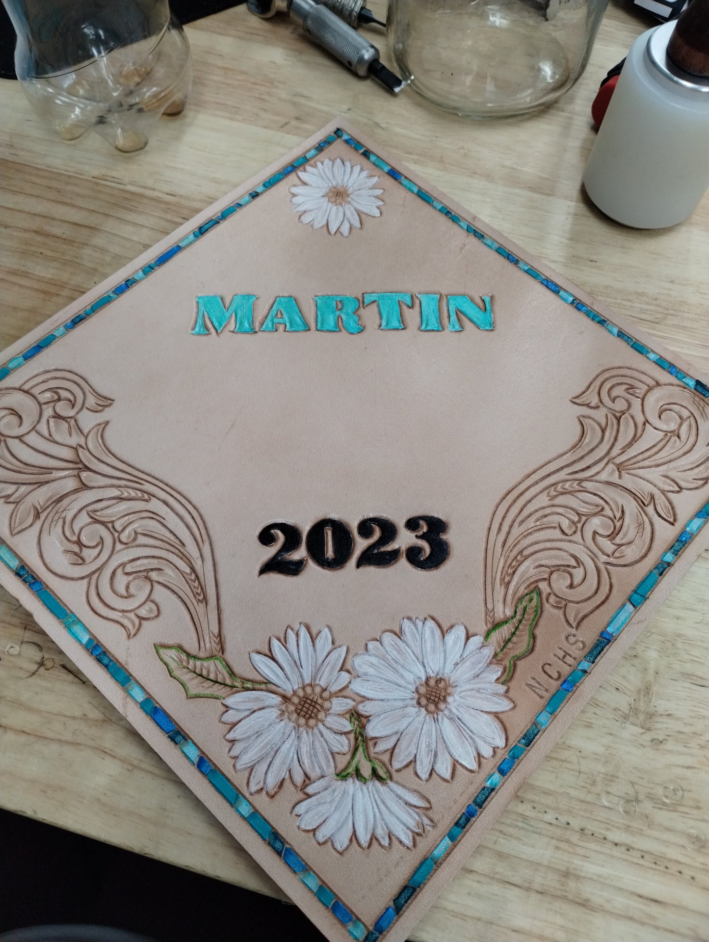 Custom Tooled Graduation Cap Topper