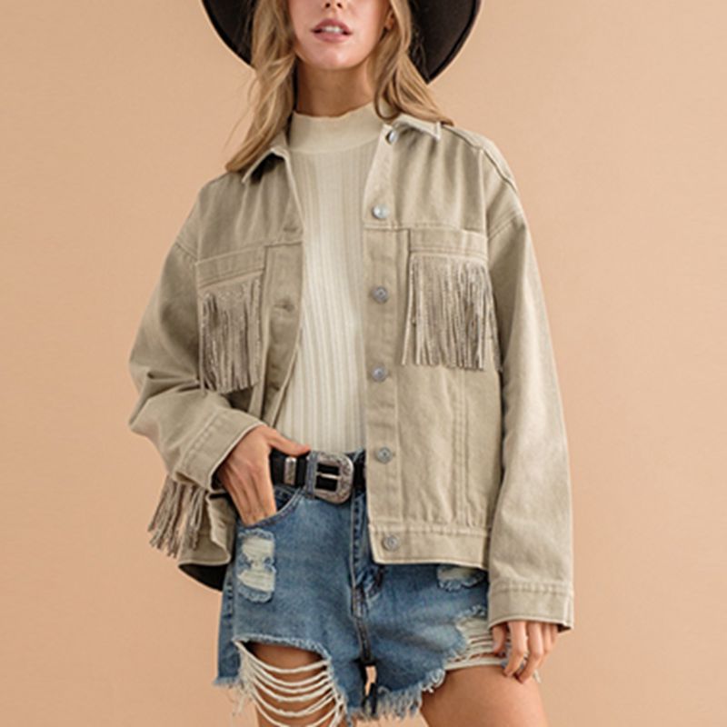 Fringe Detail Dropped Shoulder Denim Jacket