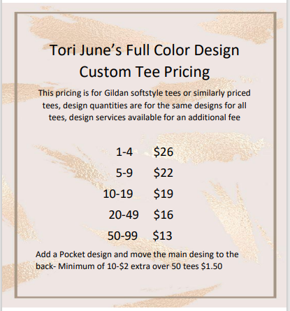 Custom T-shirt Pricing Full Color Design