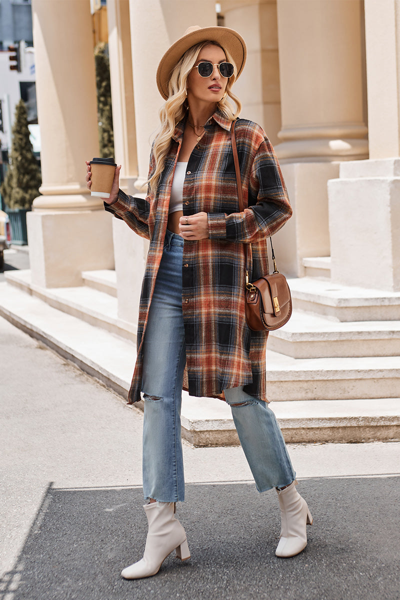 Plaid Collared Neck Long Sleeve Shirt