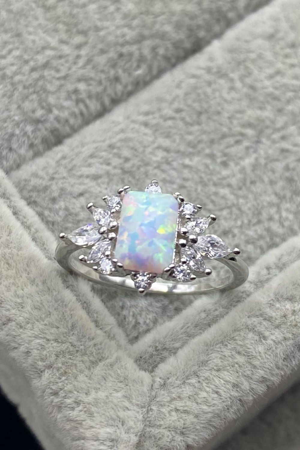 925 Sterling Silver Zircon and Opal Ring